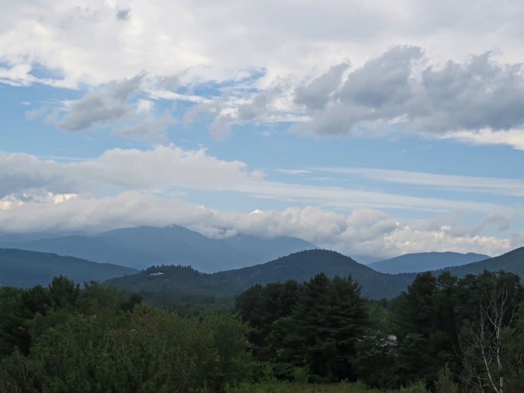 Mt Washington looms in the distance at the Scenic Vista Visitor's Center in Intervale, NH.