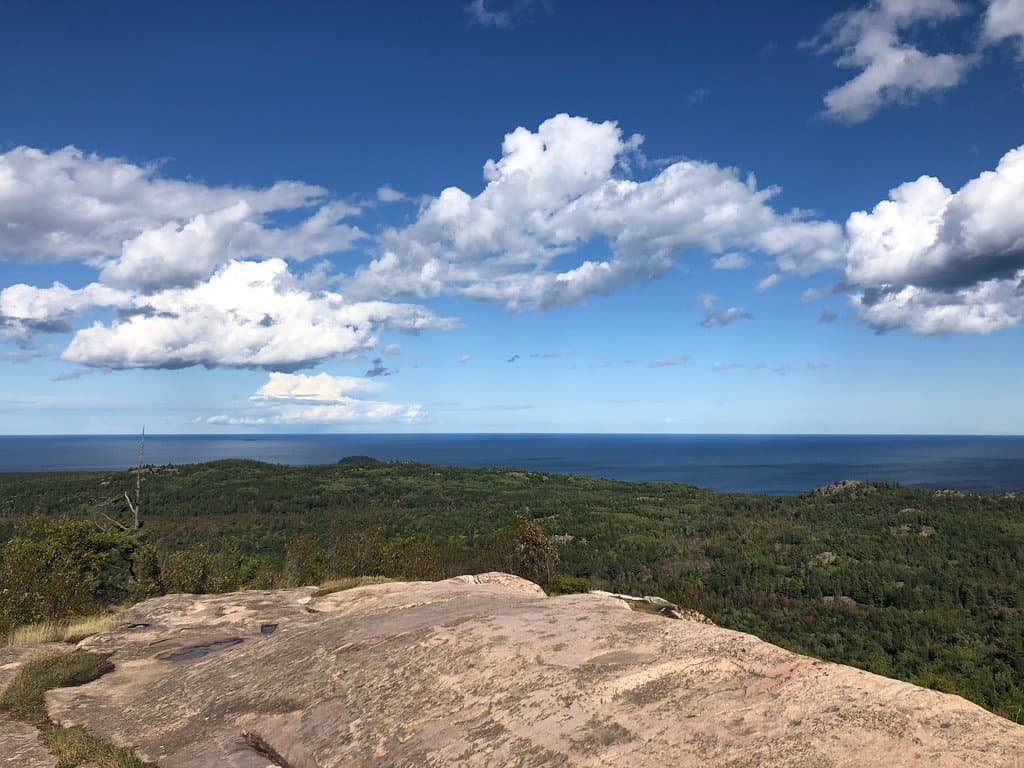 Looking east towards Lake Superior from the summit of Hogback Mountain.