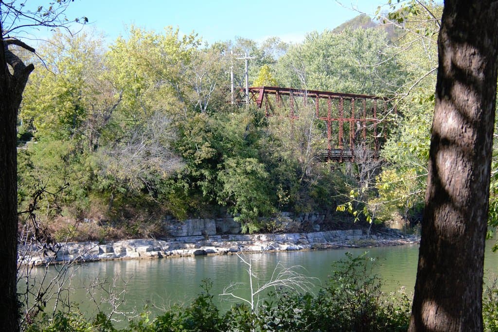 View of the Kentucky river and the old railroad bridge from the trail.