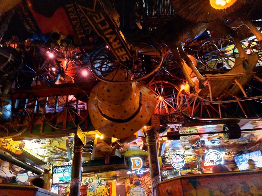 all the junk hanging from the ceiling