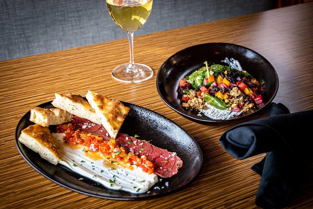 Carpaccio di Manzo appetizer and Warm Winter Salad.
