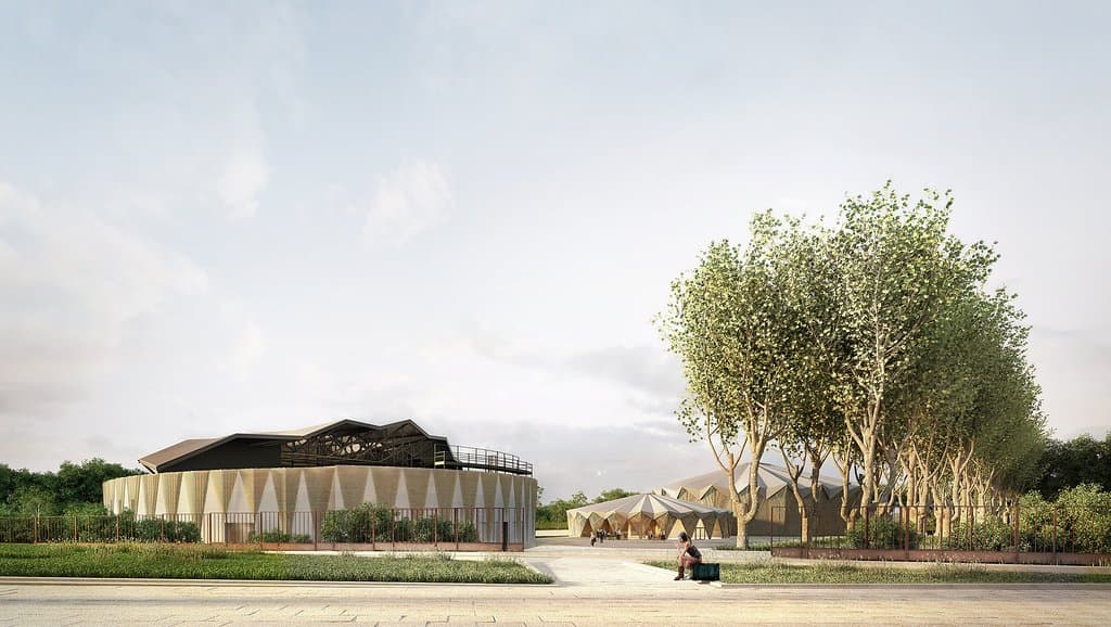 Visuel du nouveau Théâtre Michel Galabru, de l'Amphithéâtre Claude Nougaro et de l'espace restauration / billetterie - Livraison fin 2020