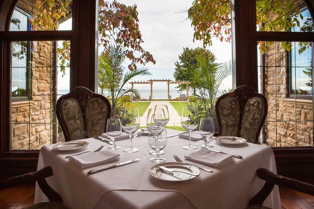 Views from the main dining room at Edgewater Manor overlooking our grounds and the lake.
