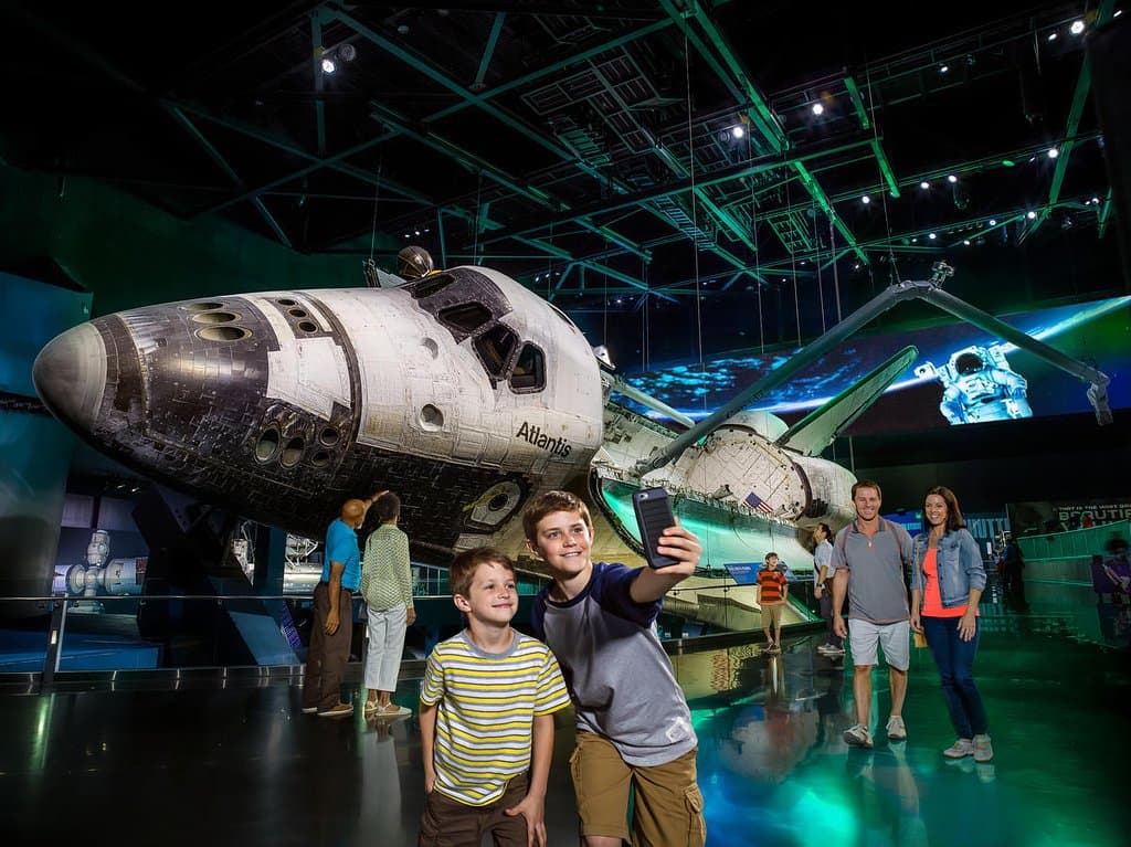 Atlantis is displayed as only astronauts have seen her in space, rotated 43.21 degrees with payload doors open and Canadarm extended, as if just undocked from the International Space Station (ISS). One of three space-flown shuttles displayed in the United States, Space Shuttle Atlantis® showcases the orbiter spacecraft and tells the story of NASA’s 30-year Space Shuttle Program.
