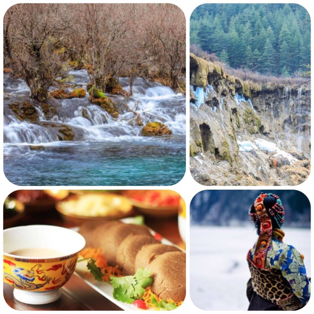 听说这是翻新后的九寨沟，不得不感叹，太壮观了！一切美不胜收，藏餐很对胃口，这边的传统服饰好漂亮哦，忍不住借来拍照