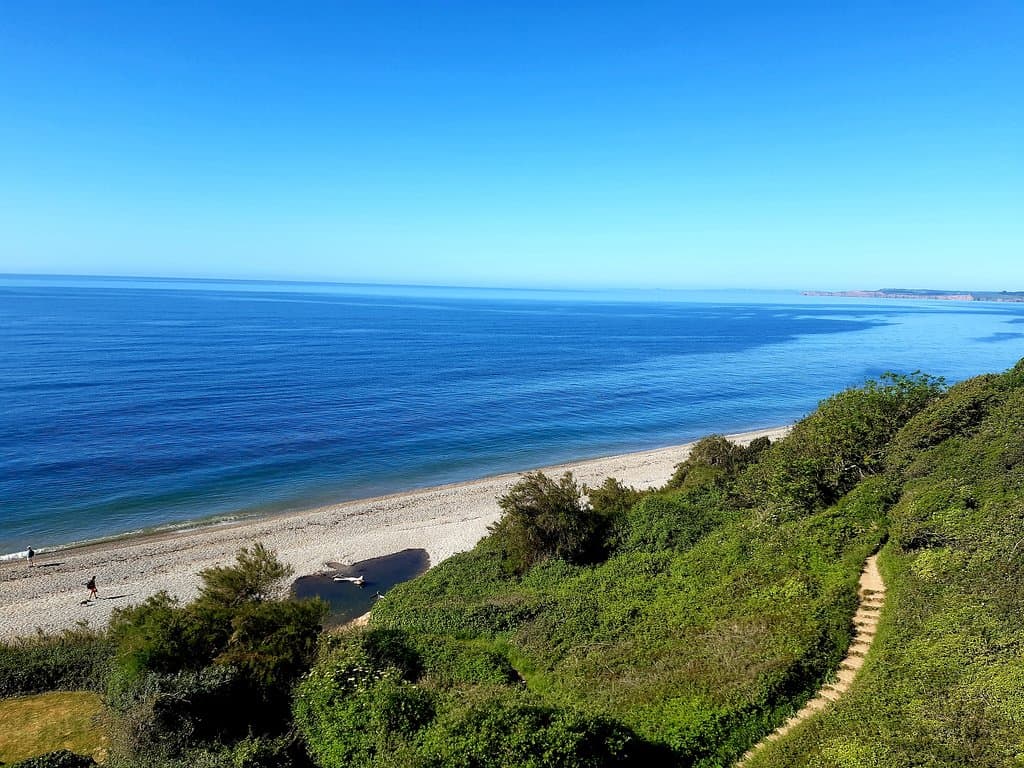 The approach to Weston Mouth beach on the footpath descending from Weston village