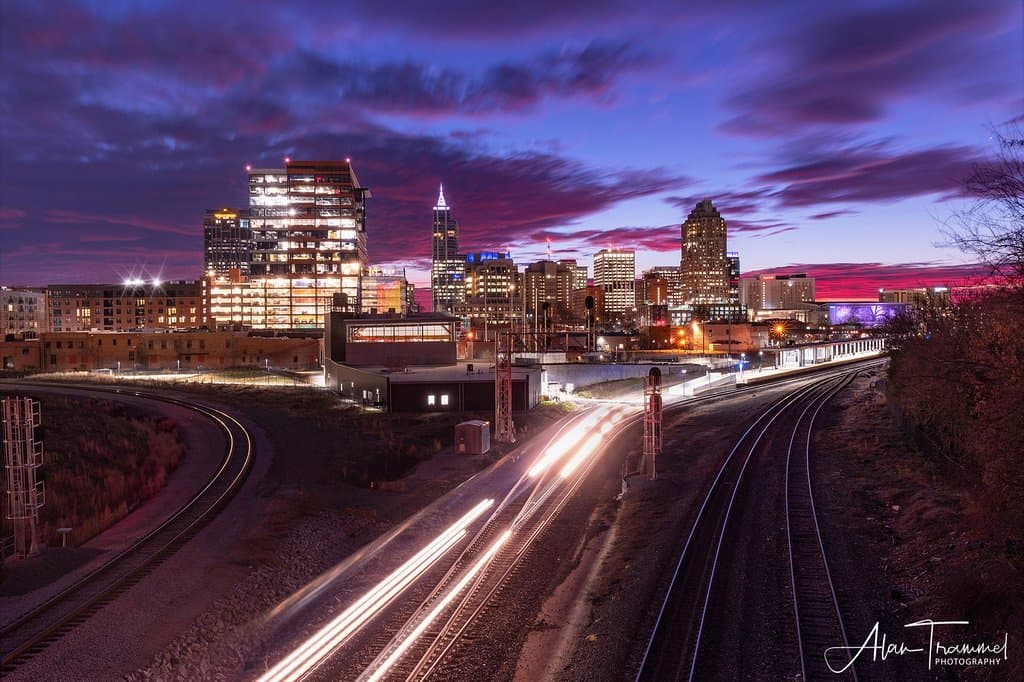 Six-thirty a.m. train leaving Raleigh Union Station.