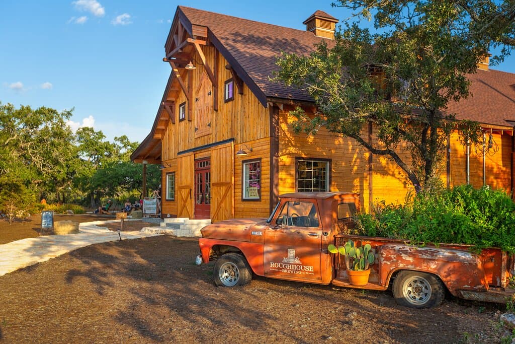 Wooden barn housing taproom and brewery