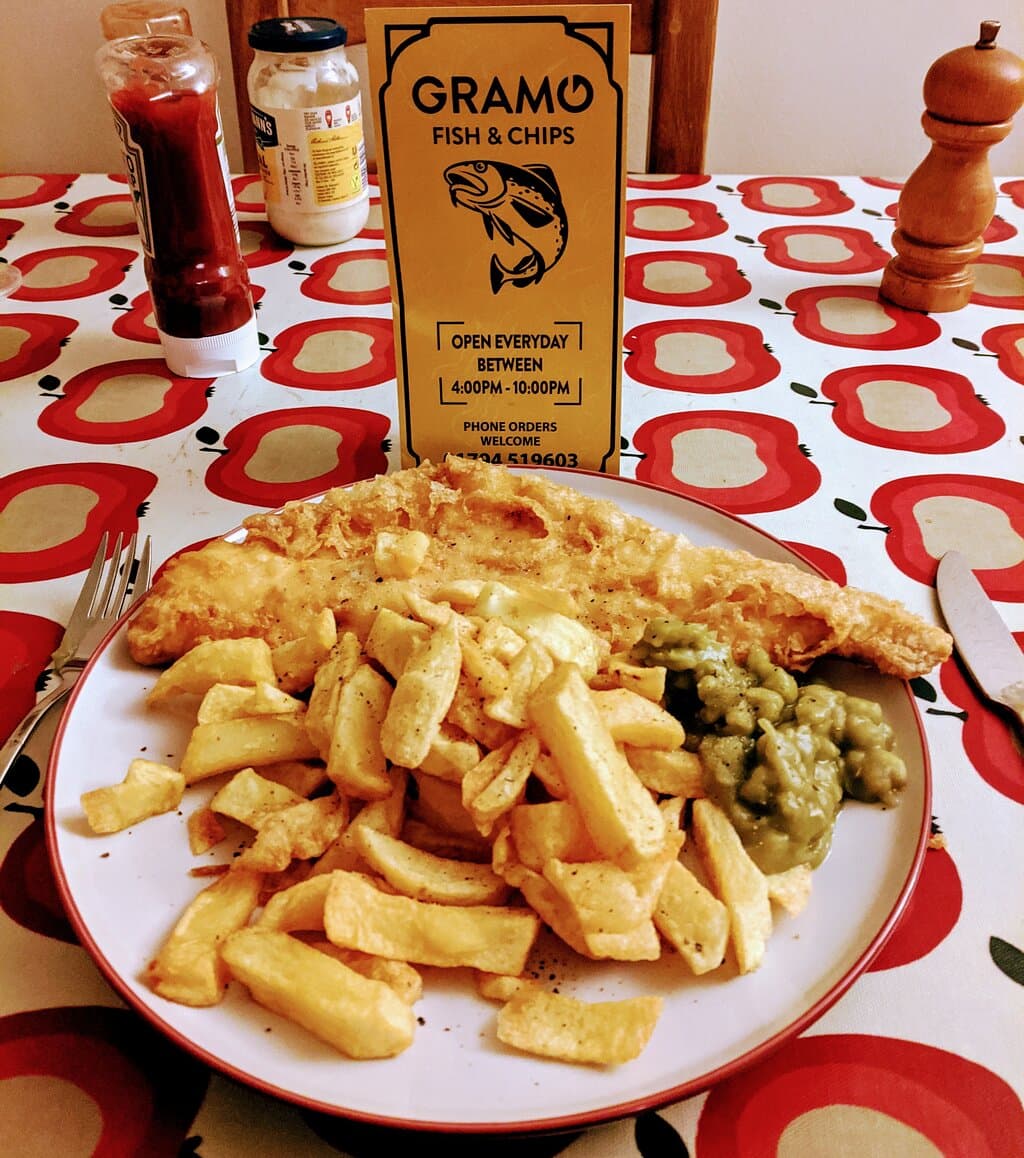 Haddock, chips, mushy peas, excellent!