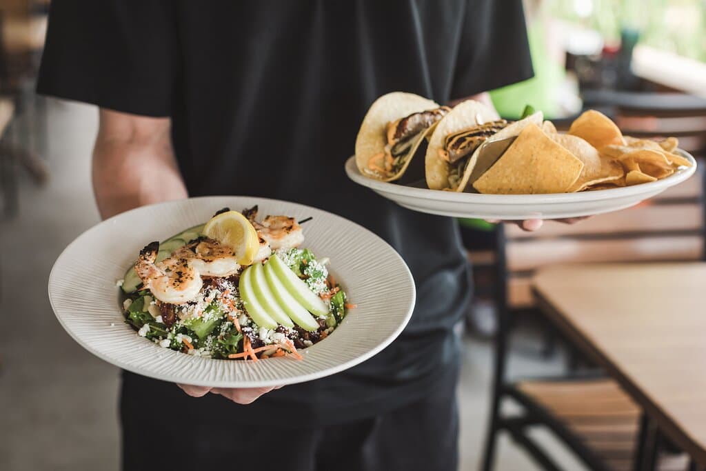 Shrimp Arugula Salad and Coastal Tacos