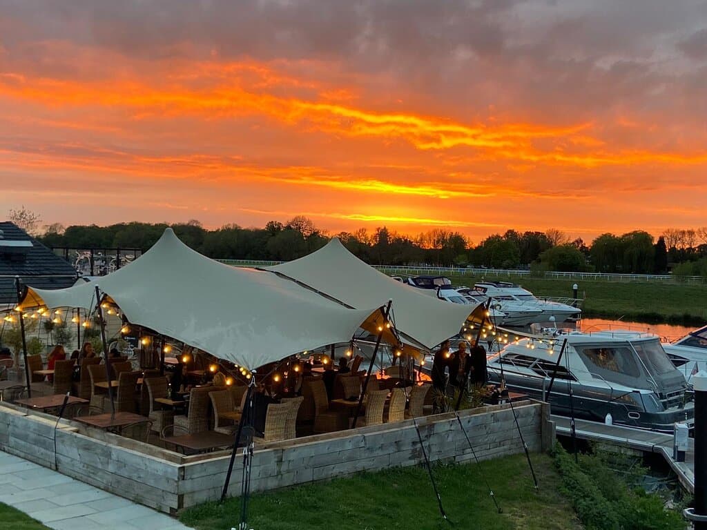 Outdoor deck with sunset dinners