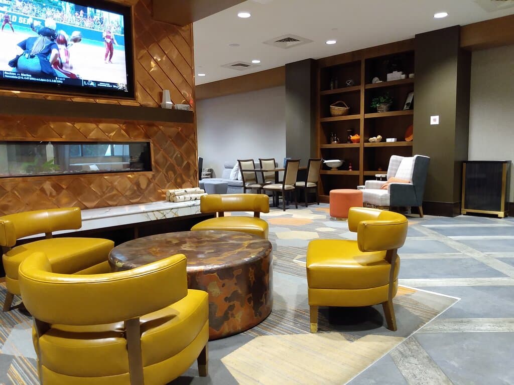 Tables were almost in the hotel lobby