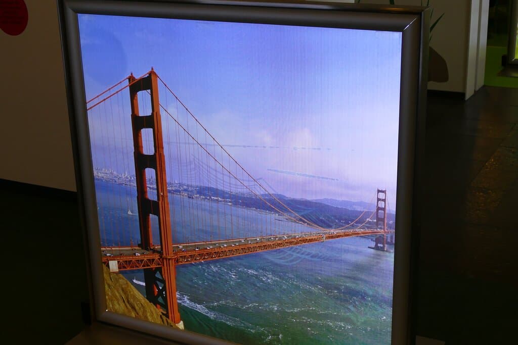Beim Blick von der Seite wird aus dem Spinnennetz eine Brücke. Tolle Technik um den Vergleich zwischen Natur und Bauwerk zu zeigen.