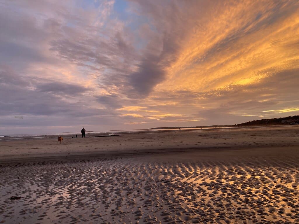Higgins beach sunset ship wreck and Suzie.