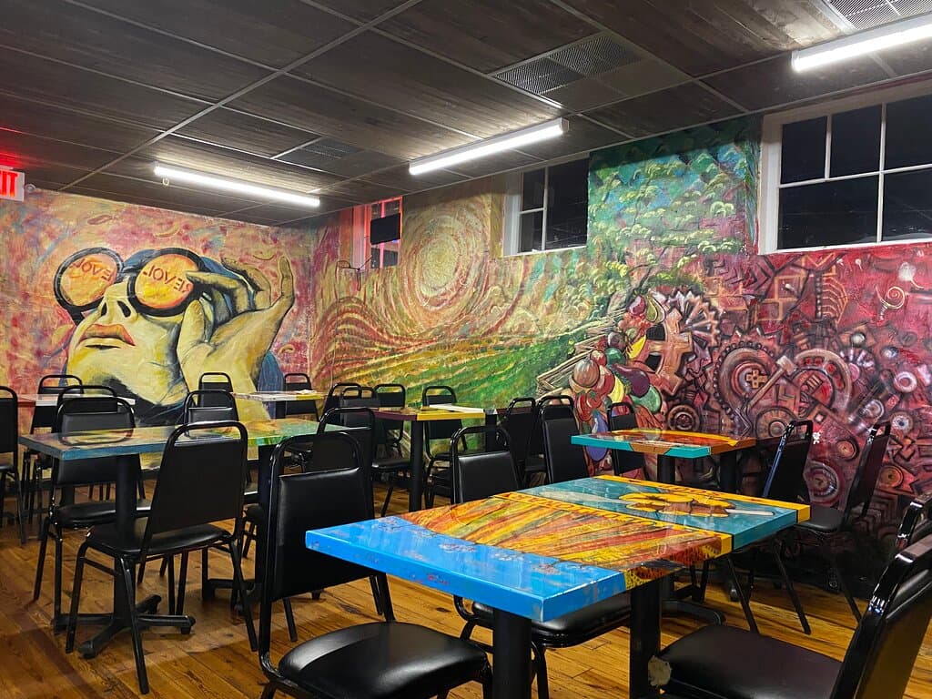 The seating area - beautiful artwork