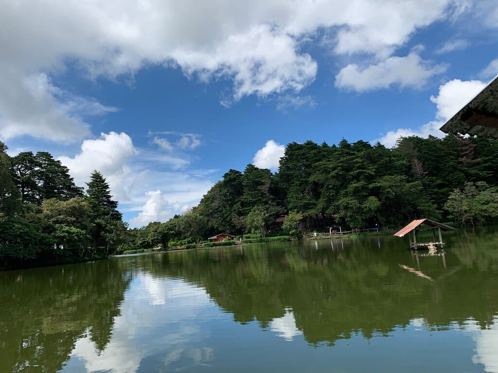 Laguna de Fraijanes, hermoso lugar que incluso cuenta con cabañas con una excelente vista a la laguna, lugar lleno de paz, ideal para los que aman la caminata, quienes desean ir en familia, cuenta con patos, parque de juegos infantiles y mesas para Pic nic, la entrada al lugar es de mil cólones, el parqueo cuesta lo mismo, no se reserva en línea para ingresar solo para alquilar una cabaña, lugar estratégico para quienes quieren ir al volcán poas y Hacienda Alsacia