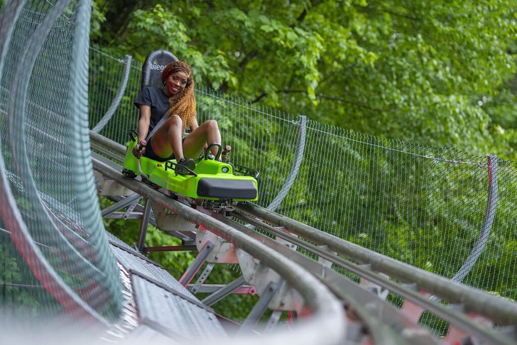 Riding the coaster.