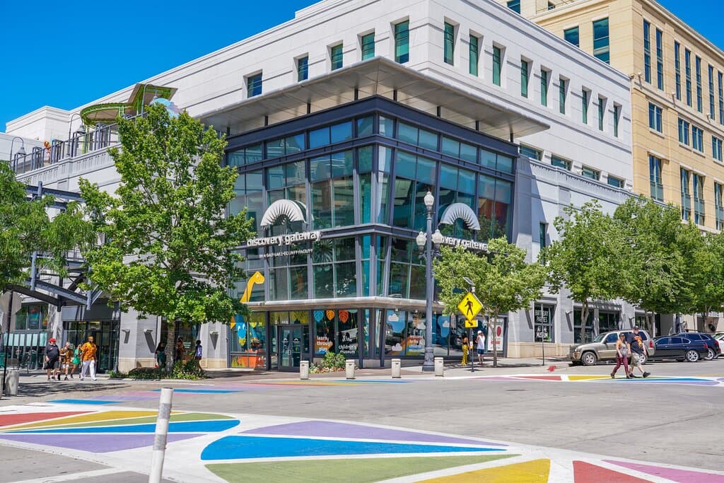Discovery Gateway Children's Museum exterior at The Gateway in Salt Lake City, Utah.
