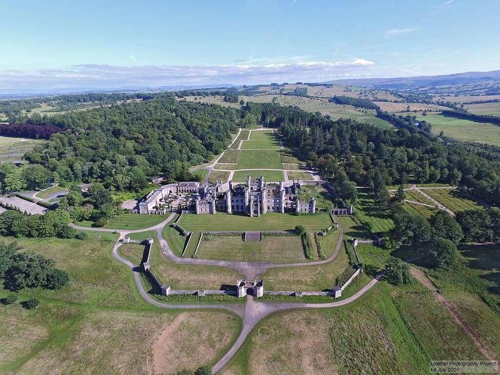 Drone photo of Lowther Castle & Gardens