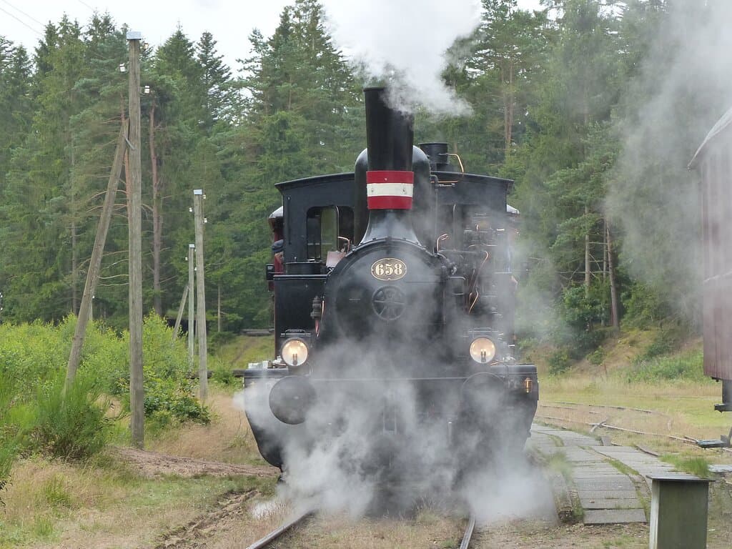Det flotte damplokomotiv for fuld fart mod Bryrup station