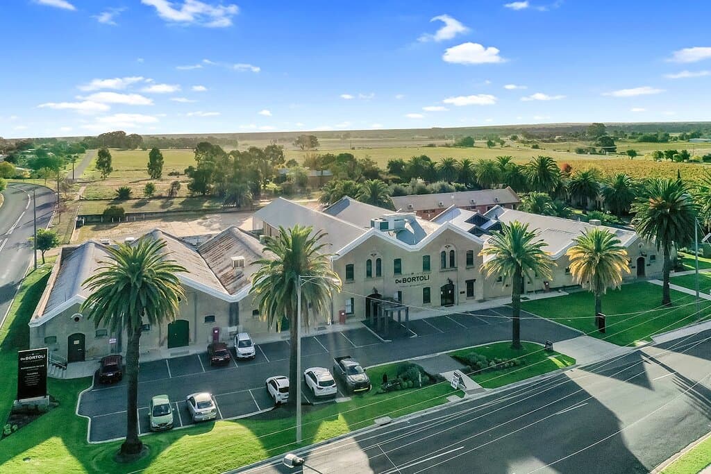 Aerial view of building facade