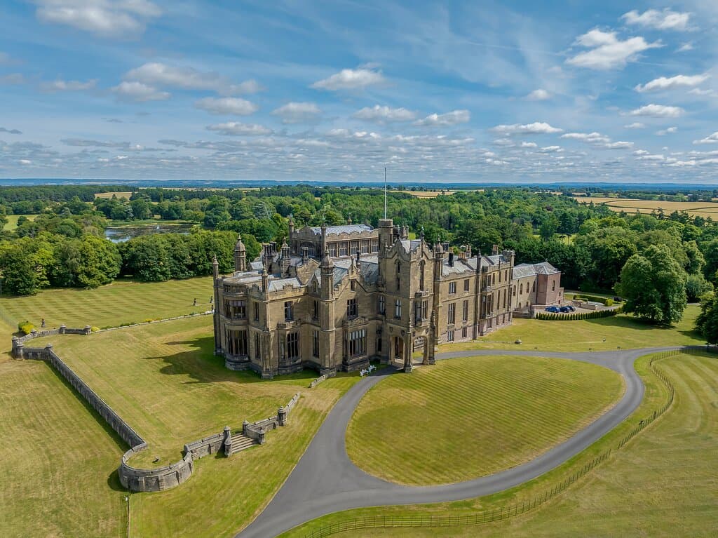 Allerton Castle as seen from the skies. Photo credit to Chris Chambers Photography.