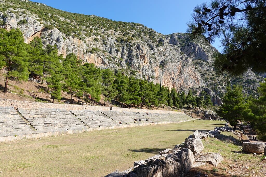 The stadium at Delphi - high above the valley nestling on the flanks of Mount Parnassus