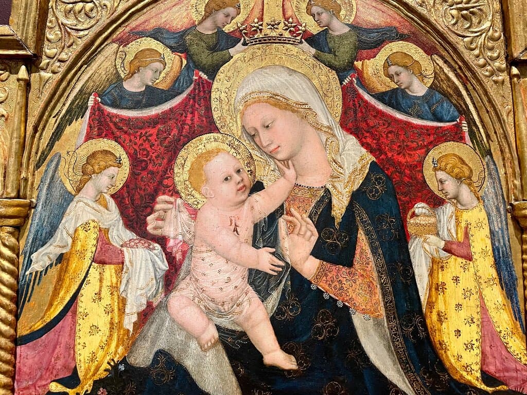 Detail of the Madonna and angels from the Polyptych of San Vito (1422) by Pietro di Domenico da Montepulciano, who worked mainly in the Marche region in the 15th century.   