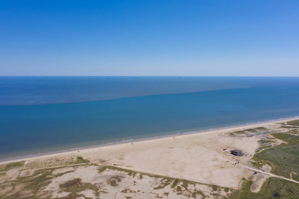 Aerial view of Galveston's East Beach. 