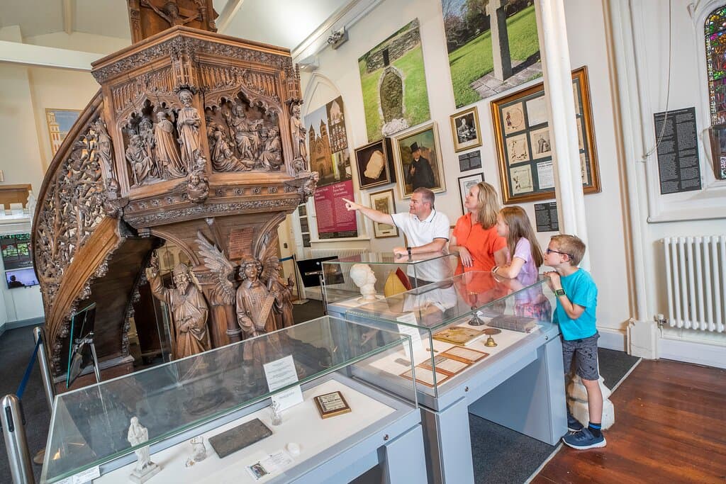 The 19th century pulpit from Carlow Cathedral Pulpit, featuring biblical and important religious characters including St Patrick, St Brigid and St Laserian