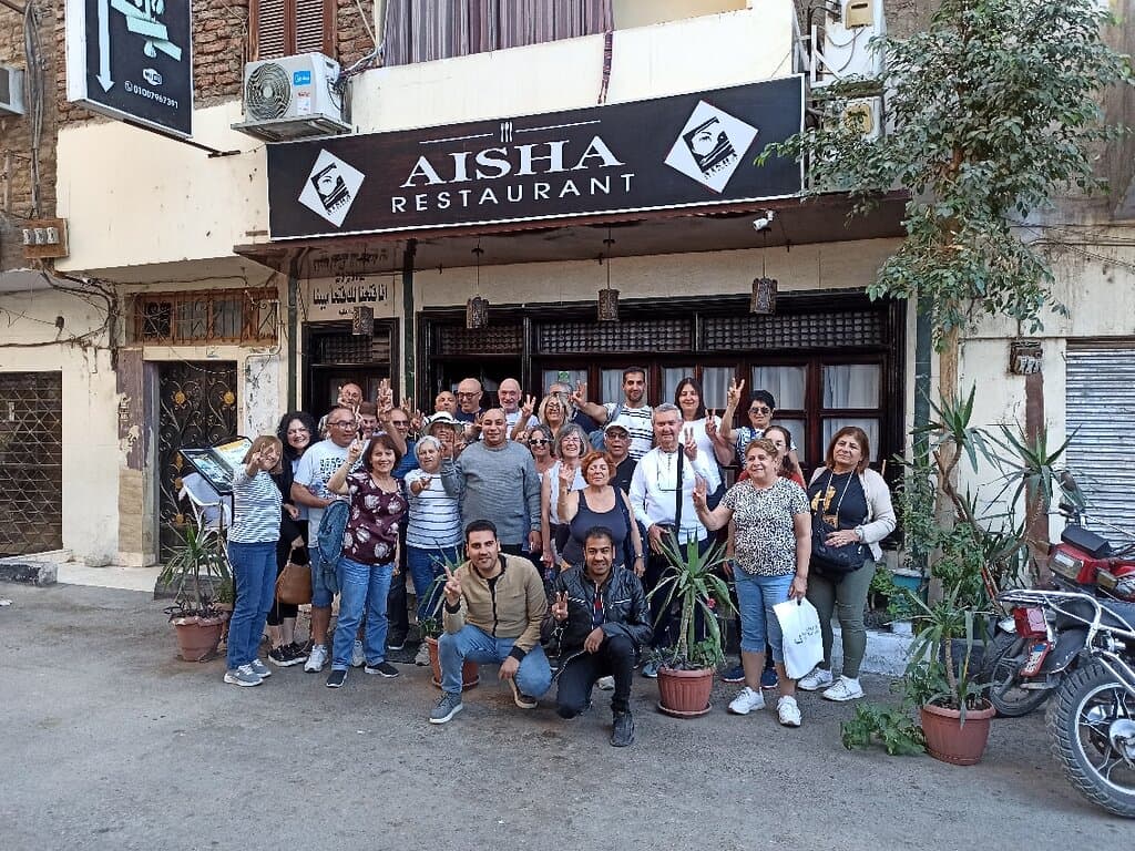 Lovely group and great people have lunch at Aisha restaurant Luxor.