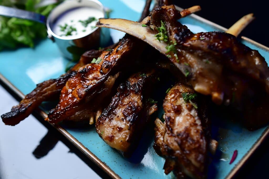 Charcoal grilled confit braised Lamb Ribs starter @porterhousebros Bradford