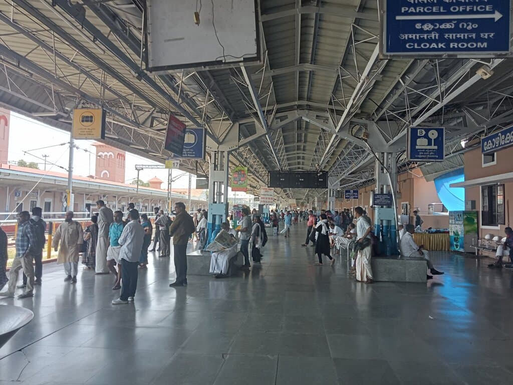 Main Railway Station Kozhikode, Kerala, India. March 2023.