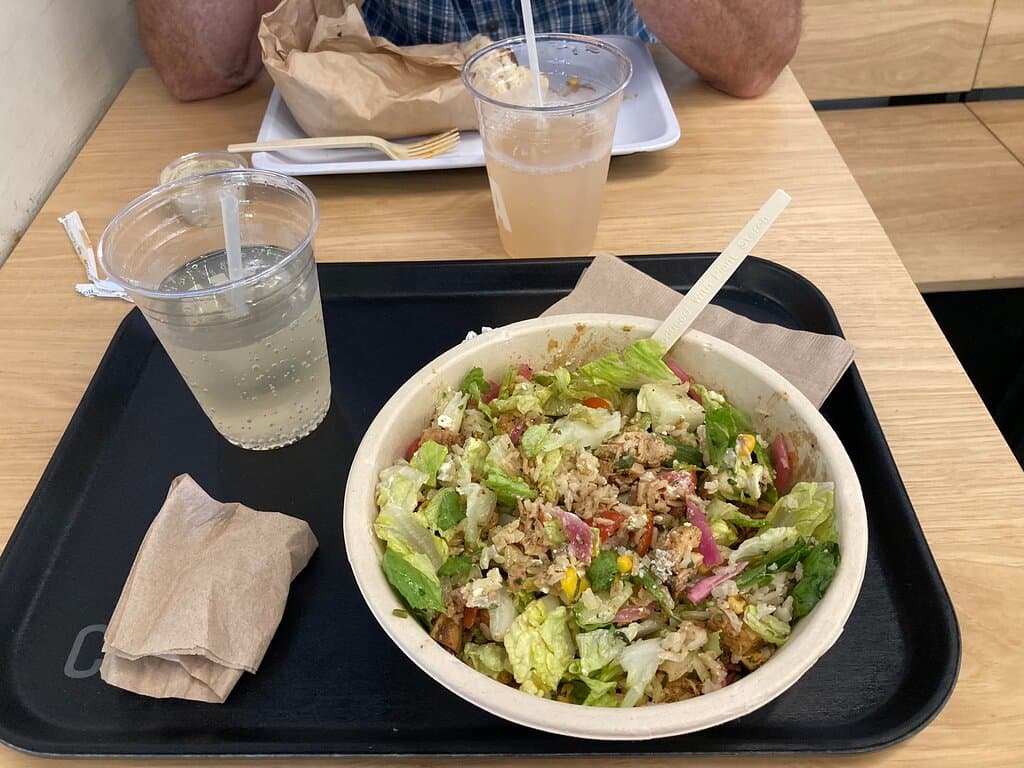 Bowl with lettuce and brown rice
