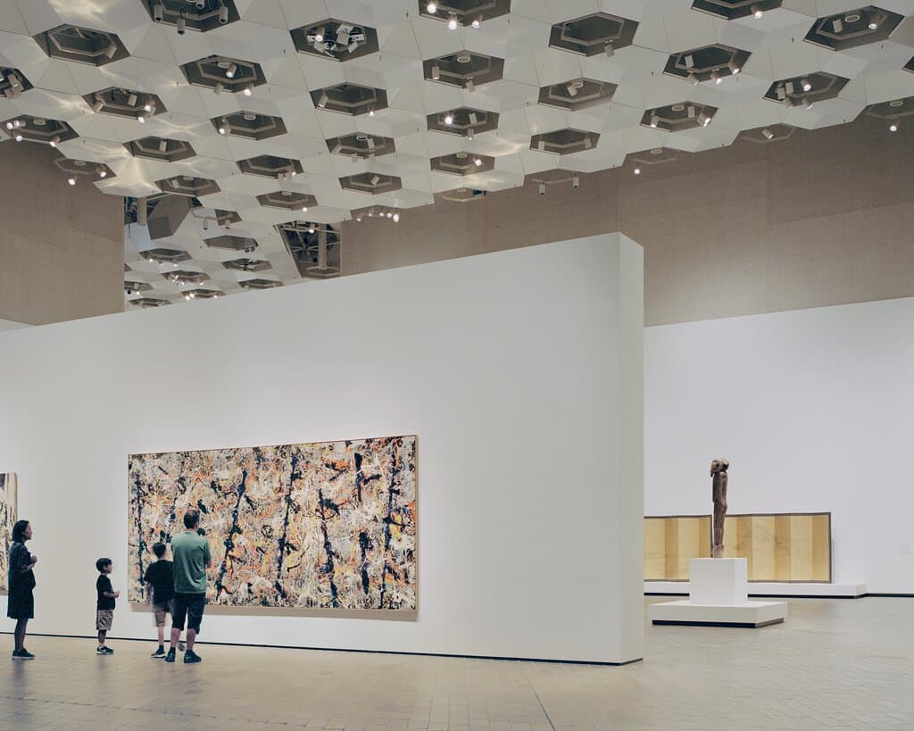 At the National Gallery you will find Jackson Pollock's Blue poles 1952, among an extraordinary collection of International and Australian art.
Jackson Pollock, Blue poles, 1952, National Gallery of Australia, Kamberri/Canberra, purchased 1973 © Pollock-Krasner Foundation. ARS/Copyright Agency
