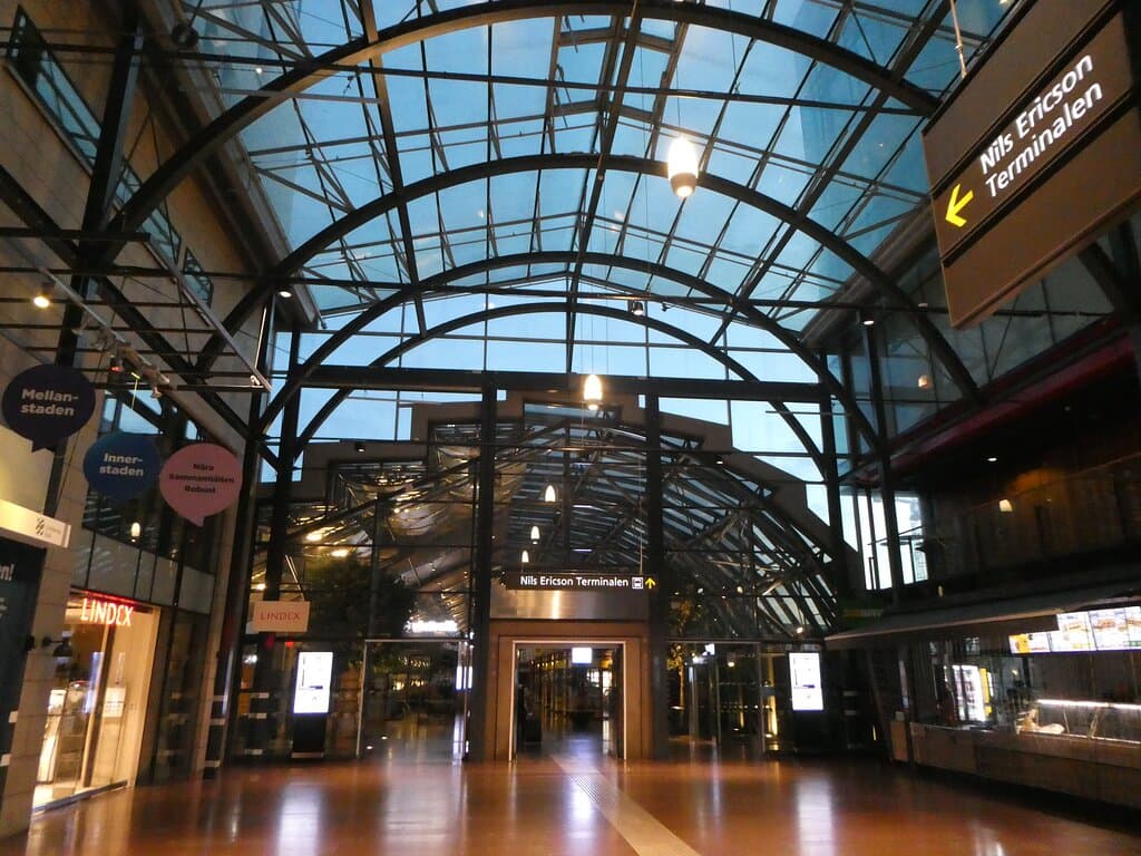 the entrance to the attached bus station 'Nils Ericson Terminalen'