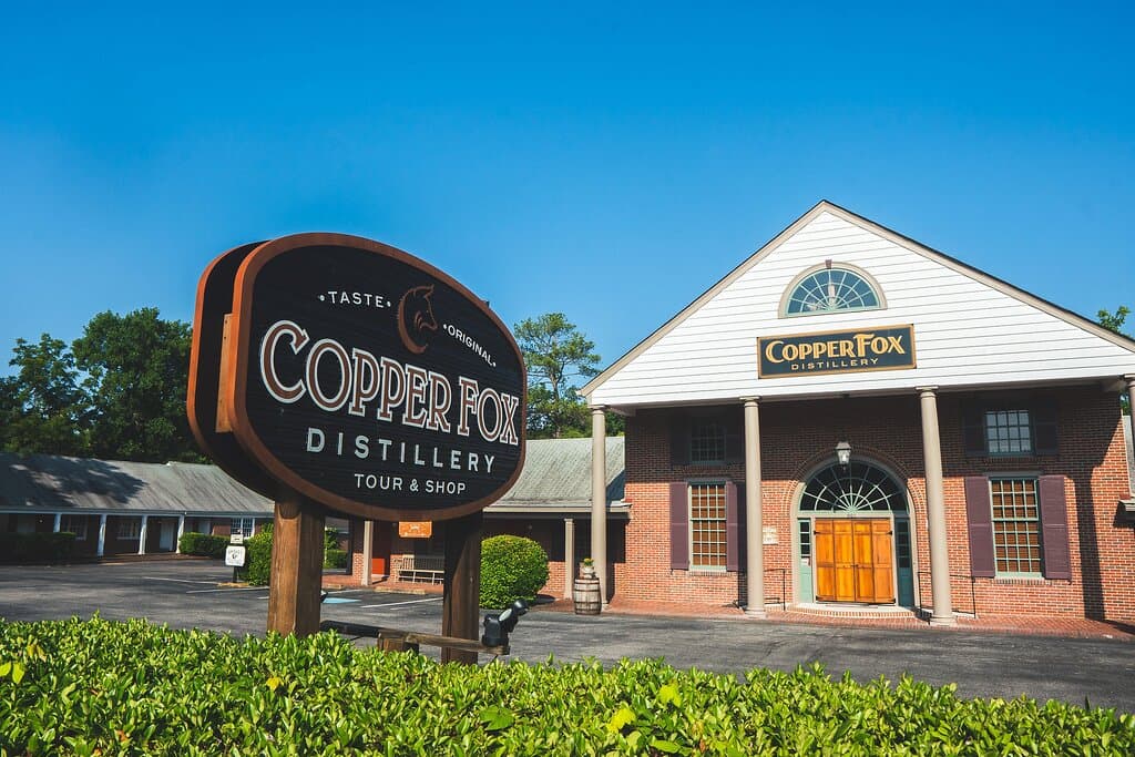 Copper Fox Distillery Williamsburg is in the renovated Lord Paget Hotel just around the corner form Colonial Williamsburg.