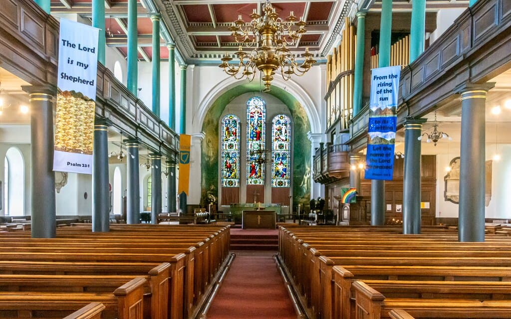 The lovely interior looking from the entrance to the alter.