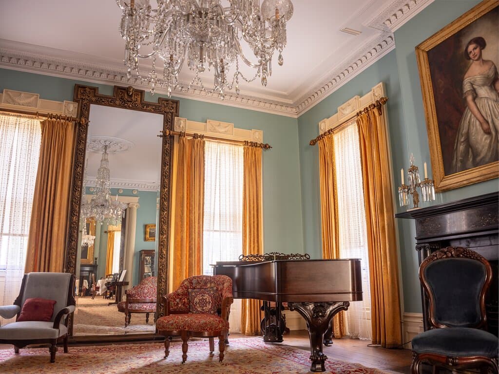The interior parlor of the Juliette Gordon Low Birthplace. 