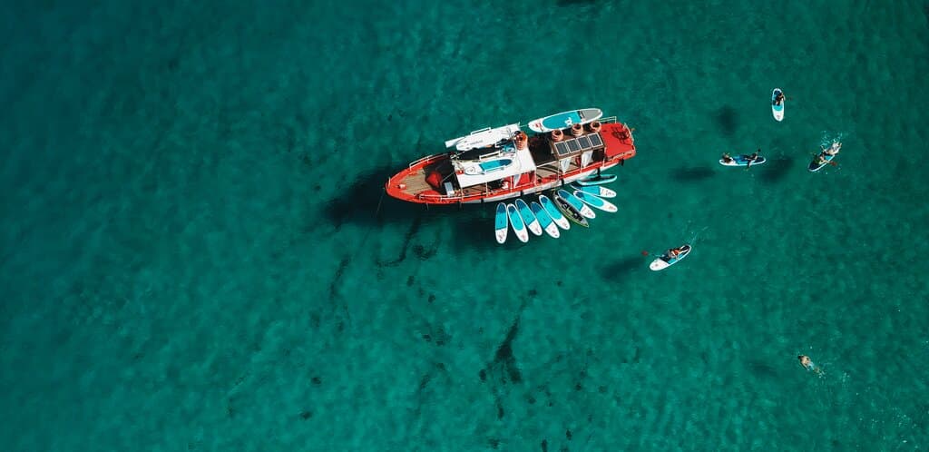 swimming stop in blue crystal clear water