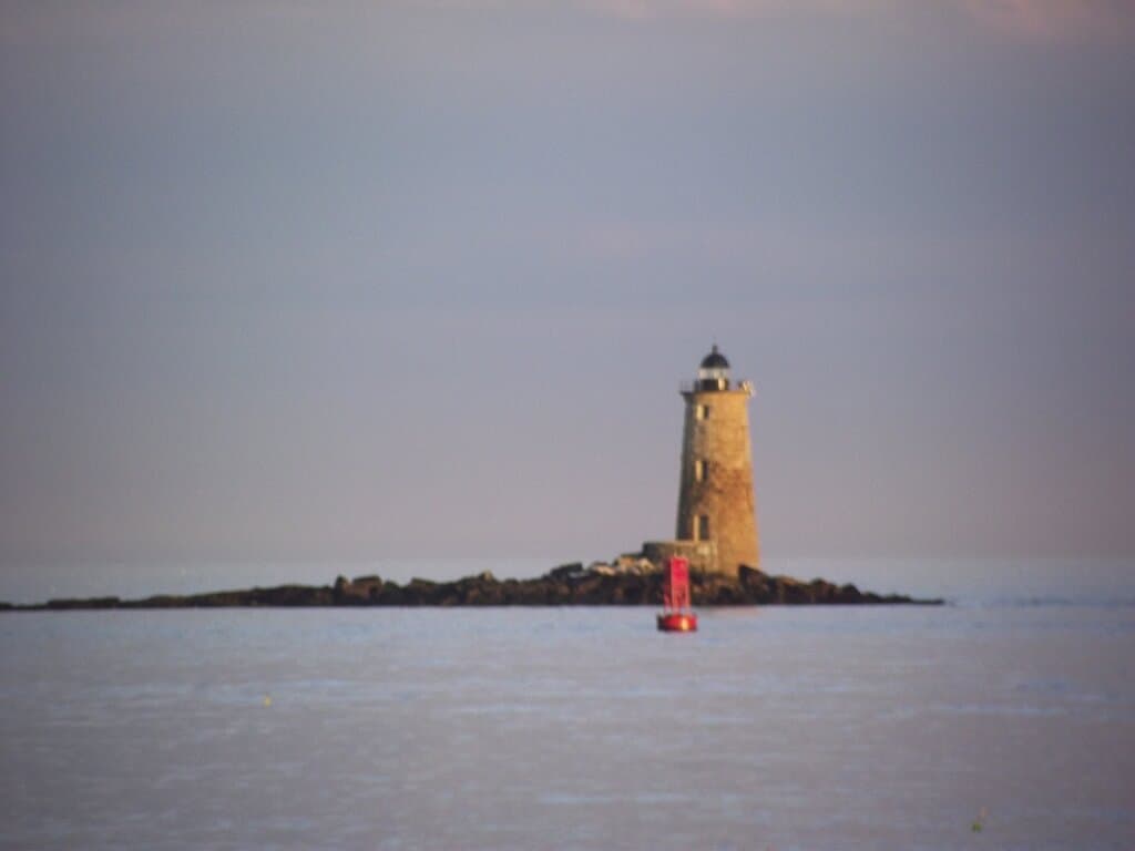 ME - KITTERY POINT - WHALEBACK LIGHTHOUSE - VIEW FROM NEW CASTLE - SLIGHTLY FOGGY DAY