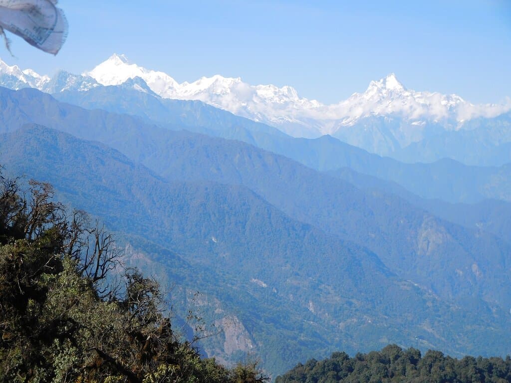 Kanchenjunga. the third highest mountain in the world, seen from Teenjurey, the tower at the top of the Nampung trail.