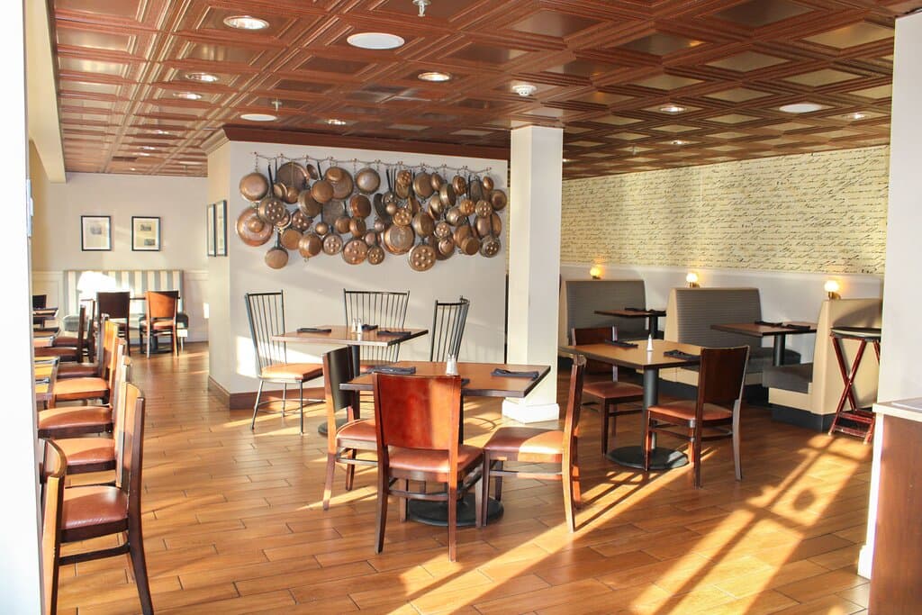 Enjoy our comfortable dining area while overlooking Lincoln Square. 
