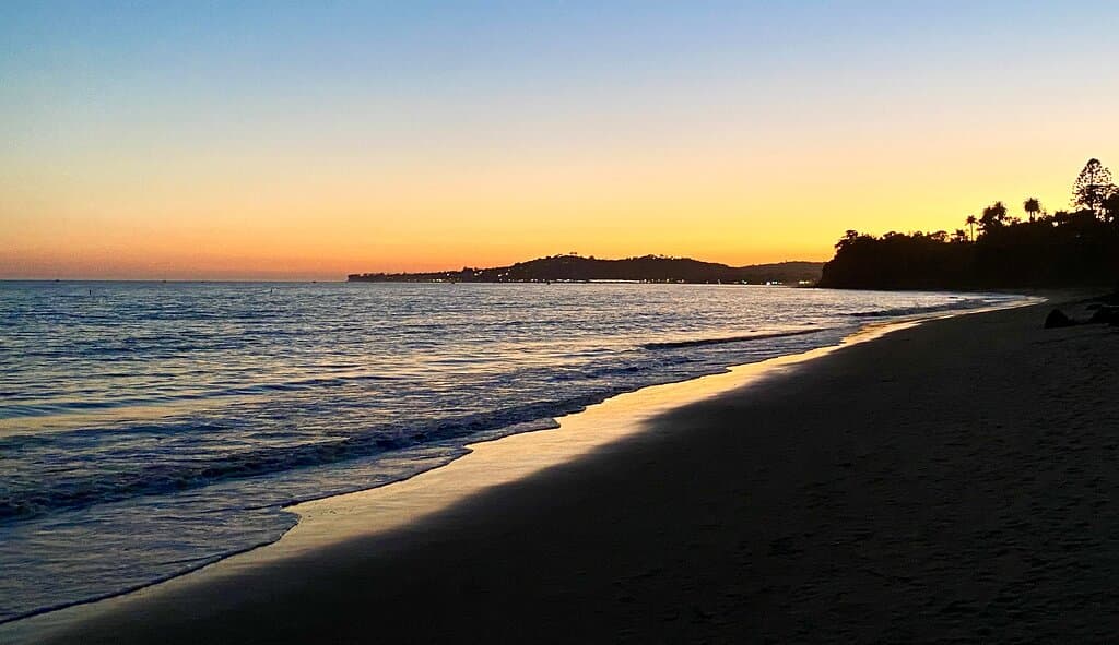 Sunset is not directly over ocean as anticipated