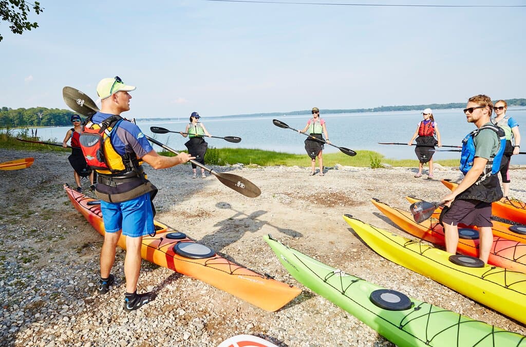 Paddling instruction. before launching for tour.