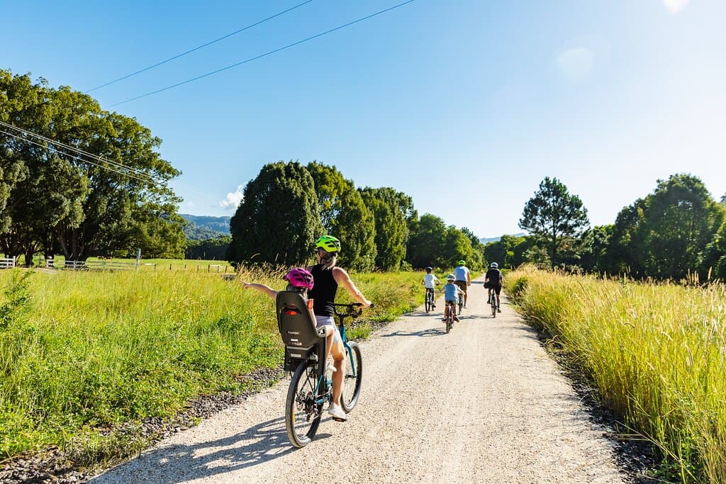 Family riding in Burringbar on the Tweed section 
