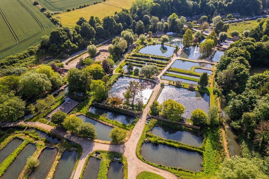 Aerial shot of Bibury Trout Farm