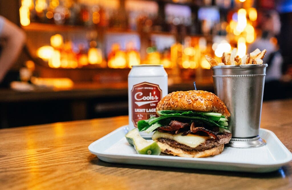 A bar. With burgers.