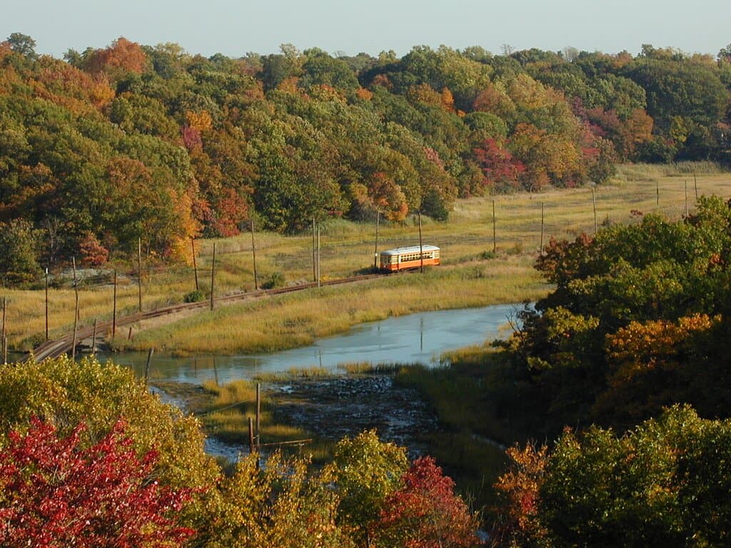 Visitors take in spectacular views on a 1.5 mile ride, on the only remaining trolley system right of way in Connecticut 
