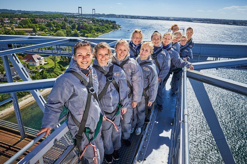 Fantastic experience at 60 metres! In the middle of Denmark a special experience awaits you. You can access and walk on the Old Little Belt Bridge - 60 metres above sea level. Feel the fresh air and the wind in your face, take in the amazing view, listen to your guide's exciting stories - and experience the thrill of getting up high!